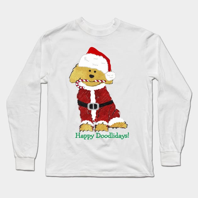 Cute Christmas Golden Doodle Santa Paws Long Sleeve T-Shirt by emrdesigns